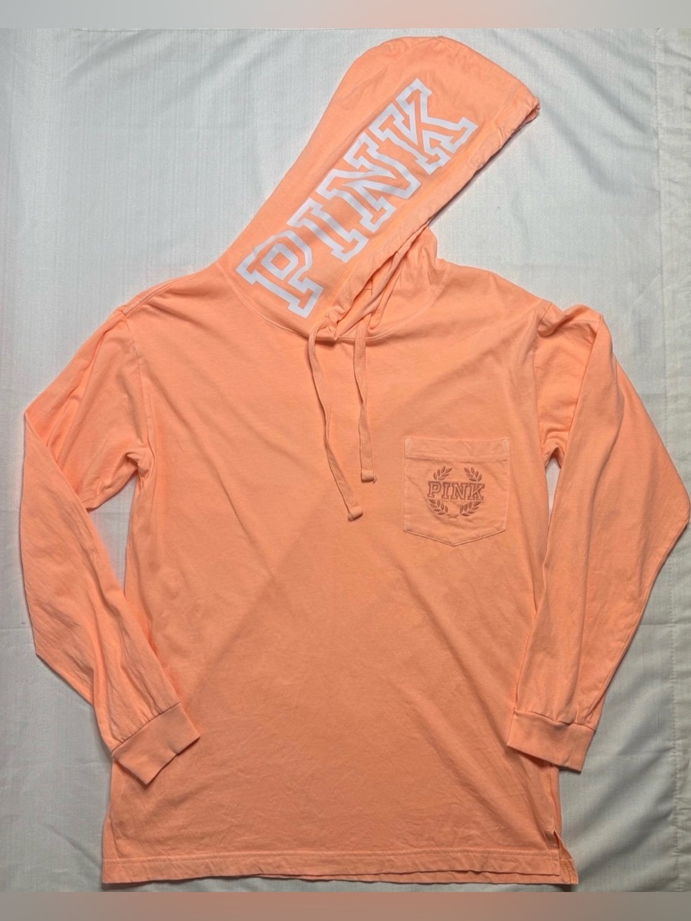 Victoria's Secret Pink Campus Long Sleeve Hoodie Tee Paradise Peach Medium